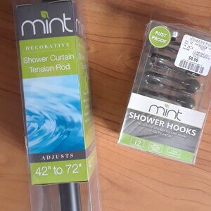 Bundle Of 2 New Metal Shower Curtain Tension Rod & Rings